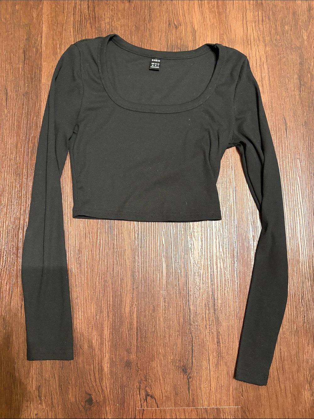 SHEIN Black Cropped Long Sleeve Top tee XS EUC